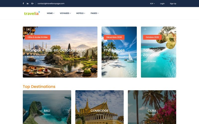 Page d'accueil du site Travelia Voyage